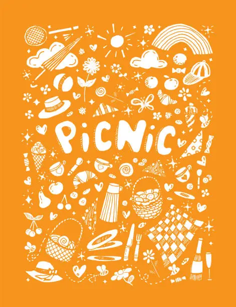 Vector illustration of White picnic vector illustration on orange