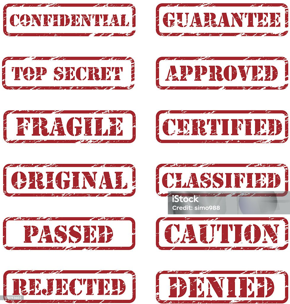 Collection of red rubber stamp marks Set of grunge rubber stamps - eps8. Confidential stock vector