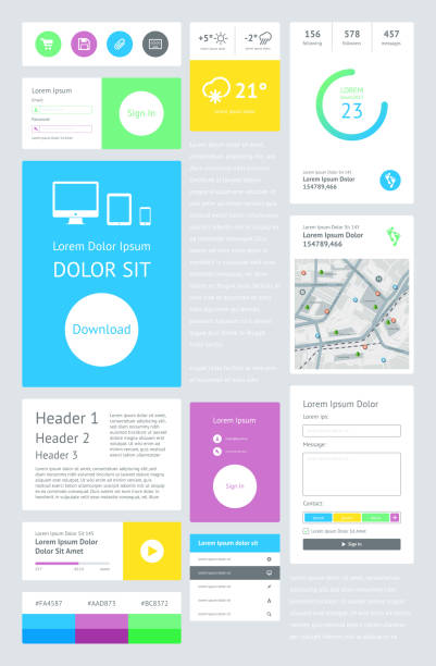 UI is a set components featuring the flat design vector art illustration