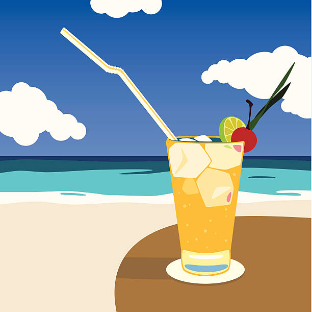 Vector coctail on beach vector art illustration