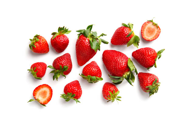 istock Ripe strawberries isolated on white background top view. 1781944146