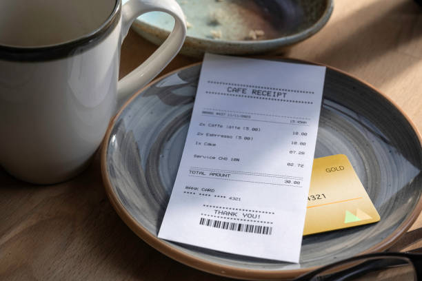 istock Cafe receipt and credit card on the cafe table. 1781946019