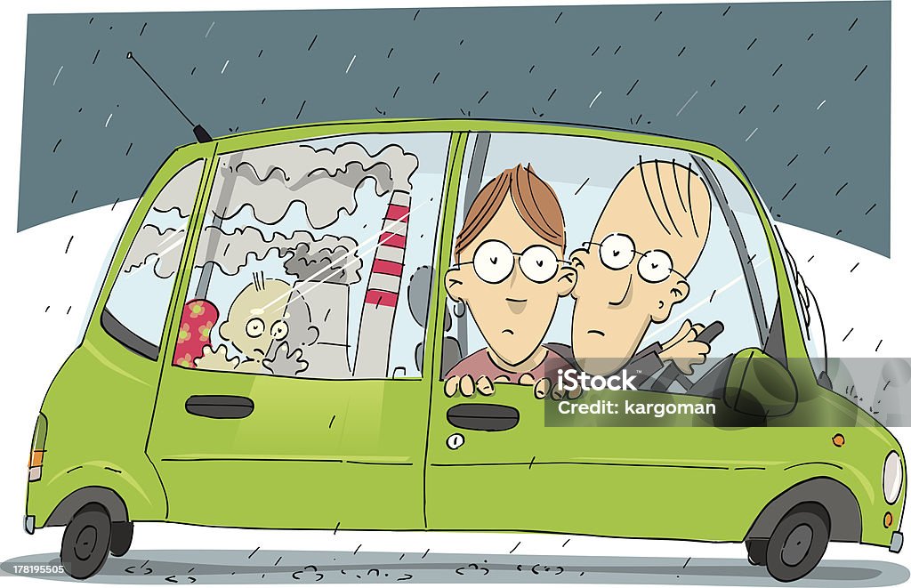 City pollution The family in the car watching polluted city. Air Pollution stock vector