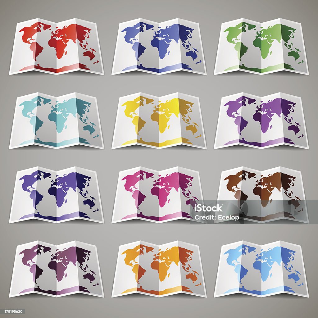 Ensemble de douze cartes du monde coloré - clipart vectoriel de Plié libre de droits