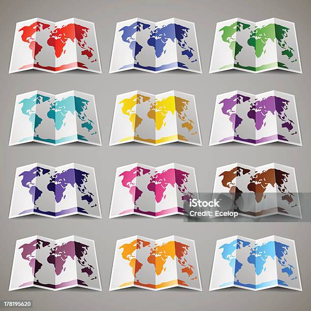 セット 12 色の地図の世界 - 折り畳まれたのベクターアート素材や画像を多数ご用意 - 折り畳まれた, 世界地図, 中国