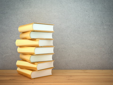 Stack of Books - Concrete Background - 3D Rendering