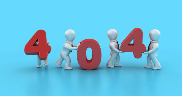 Speech bubble with the term error 404 in front of a blue colored wall - 3D illustration