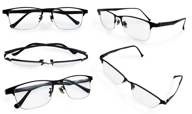 istock Set collection of half rim frame spectacles with black color in various angle, cut out isolated 1781957621