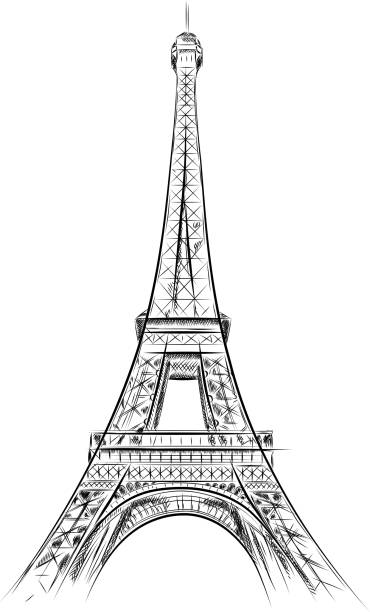 Tour Eiffel Sketch of tour Eiffel on the white. eiffel tower paris illustrations stock illustrations