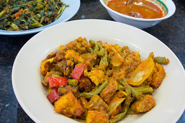 Tempeh Tofu Stir Fry with Sambal Chili Paste Beans Peppers and Onions