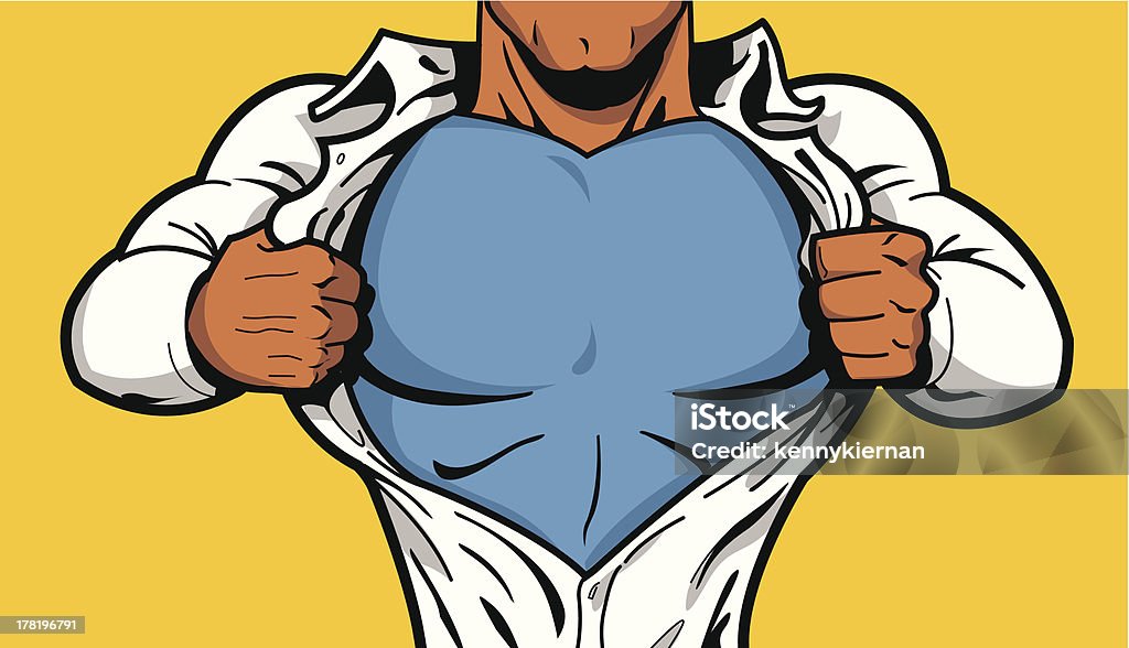 Black Superhero Chest Black comic book superhero opening shirt to reveal costume underneath with Your Logo on his chest! Logo stock vector