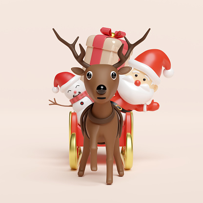 Cute Gold Deer Carrying Gift Stack on Light Gray Background for Christmas