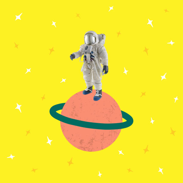 Contemporary art collage of Astronaut. Scientific and technological discoveries concept. Creative modern artwork. Сopy space.