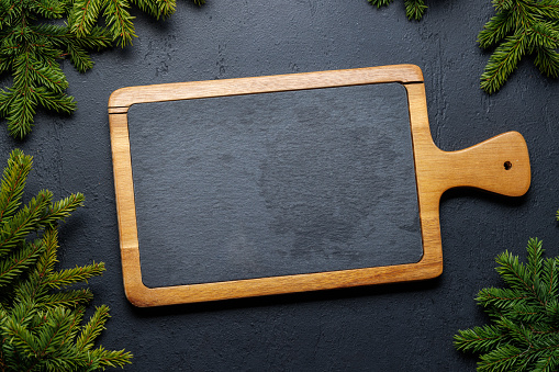 Christmas cooking board. Top view with copy space
