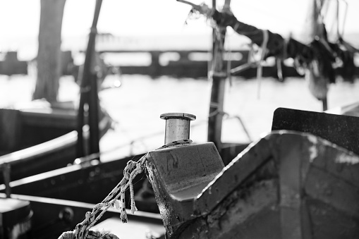 Detail of a windjammer in a port.