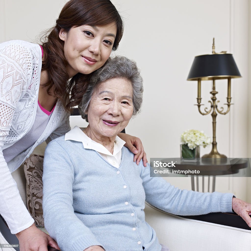 mother and daughter senior asian woman and adult daughter. 70-79 Years Stock Photo
