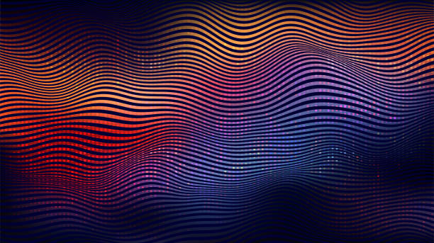 Abstract gradient vector creative background Blending wave line art, colors and neon lights. Wave pattern with overlapping colors , led spots and shades. red yellow neon stock illustrations