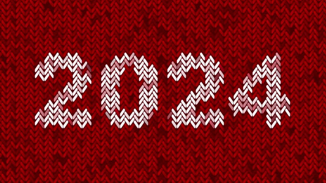 Red and white abstract knitted 2024 New Year motion background
