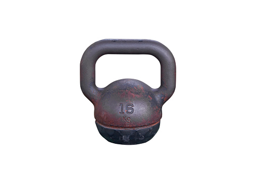 Heavy iron kettlebell isolated on white background - fitness concept