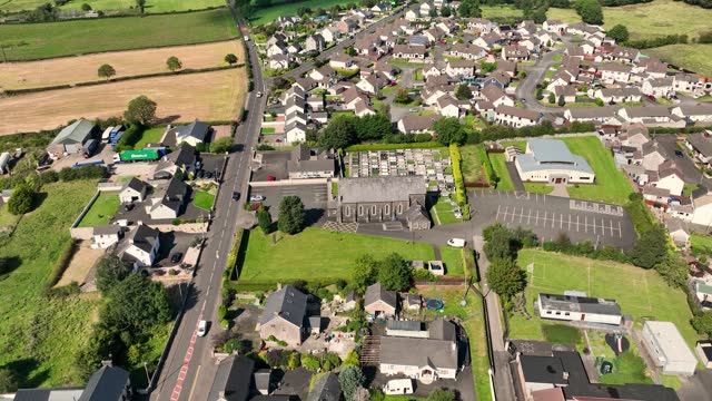 Aerial view of Sacred Heart Church Cloughmills Village Ballymena Co Antrim Northen Ireland