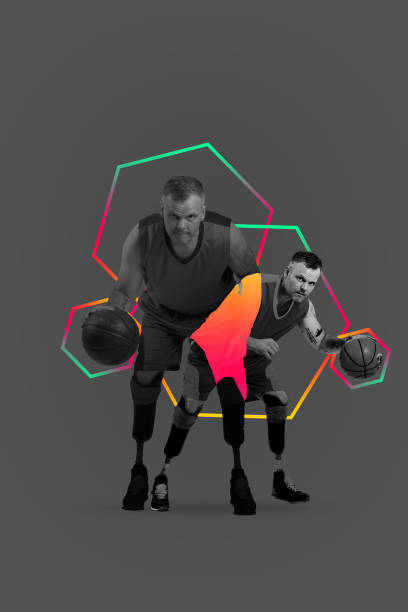 istock Poster. Contemporary art collage. Modern creative artwork. Young man in monochrome filter dribble ball. 1782042435
