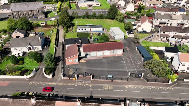 Aerial view of St Brigids Primary School Cloughmills Ballymena Co Antrim Northern Ireland