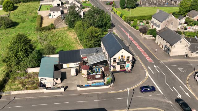 Aerial view of The Corner House Bar Cloughmills Ballymena Co Antrim Northern Ireland