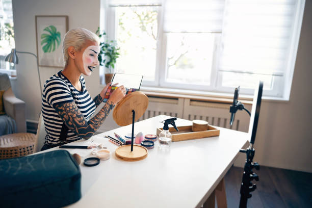istock Mime artist vlogging at home 1782076206