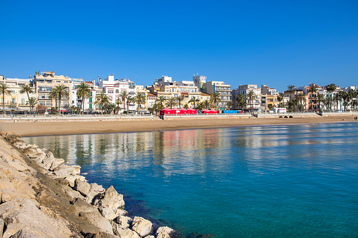 Beach and promenade of Sitges, a town belonging to Barcelona in Catalonia