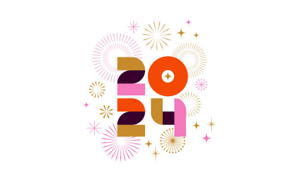 illustrazioni stock, clip art, cartoni animati e icone di tendenza di felice anno nuovo 2024, design di poster, striscioni e biglietti - capodanno