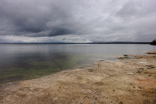 Yellowstone Lake viewed from West Thumb Geyser Basin in Yellowstone National Park.