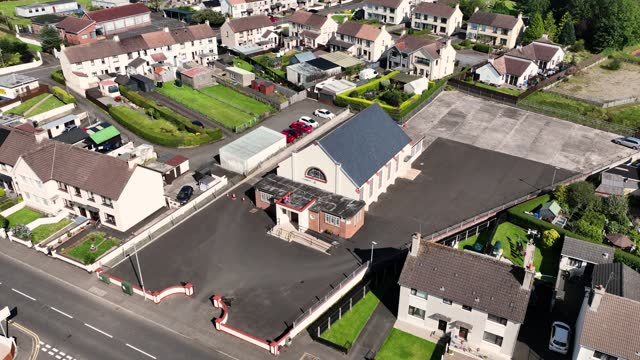 Aerial view of Cloughmills District Memorial Orange Hall Ballymena County Antrim Northern Ireland