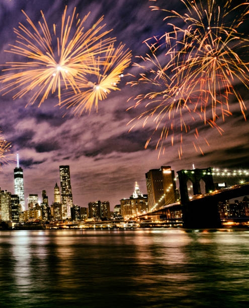 istock Happy New Year Fireworks on Brooklyn Bridge. 1782123389