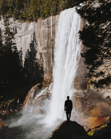 Person looking at Vernal Falls on the Mist Trail in Yosemite National Park