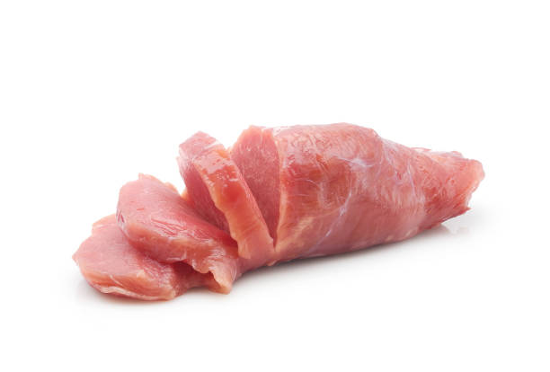 Sliced raw veal tenderloin fresh meat isolated on white background