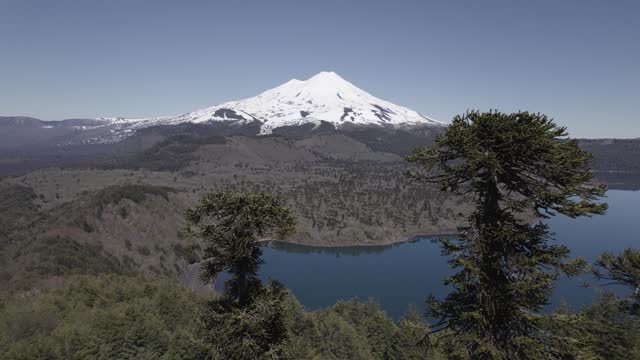 Aerial view of Llaima volcano and Conguillio lake