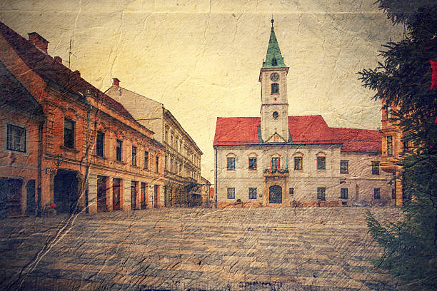 central square in Varazdin. Croatia. Picture in artistic retro style.