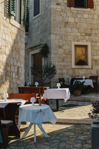 istock Empty cafe on a street in Supetar, Brac island, Croatia. 1782162560