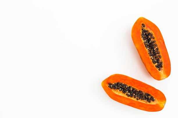istock Sweet papaya fruit on white background. Flat lay. Top view. 1782163701