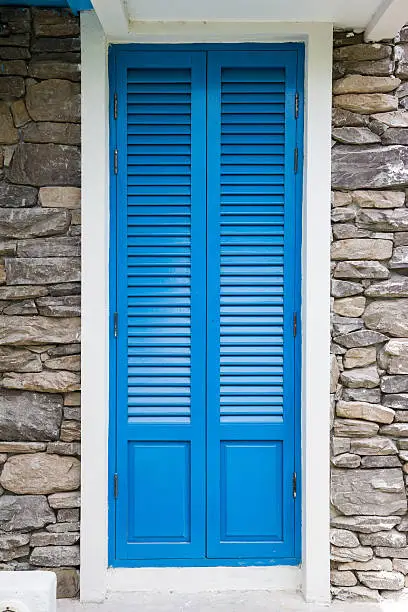 blue wood window in mediterian style