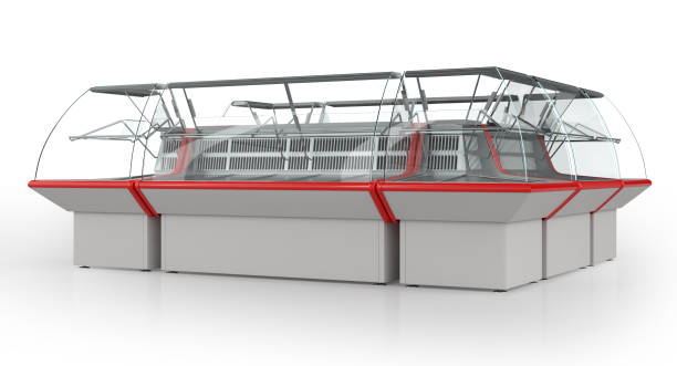istock Glass refrigerated display cases for fresh products in a supermarket 1782172721