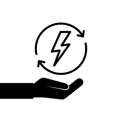 black hand like simple control electricity saving icon. flat style trend modern sustainability logotype graphic art design element isolated on white. concept of abstract badge for energy esg product