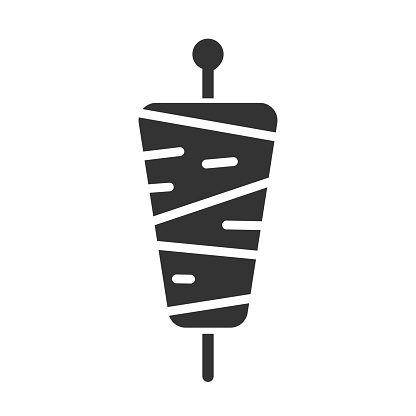 Cutout silhouette of Doner kebab icon. Outline logo of spit meat for shawarma. Black simple illustration of turkish fast food. Flat isolated vector emblem