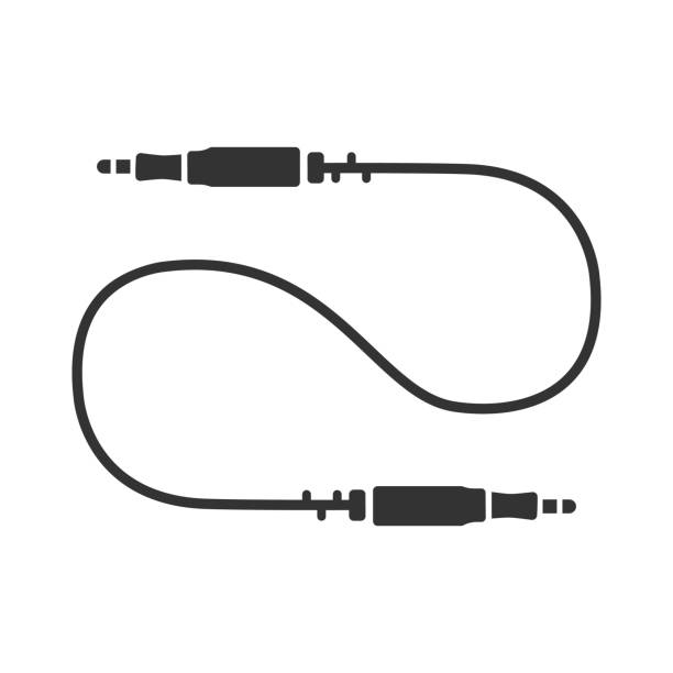 ilustrações, clipart, desenhos animados e ícones de ícone do cabo de áudio, plug wire vector art ilustração flat sign - cable music headphones electric plug