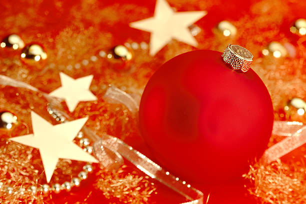 istock Red - golden Christmas background with Christmas tree ball 178221689