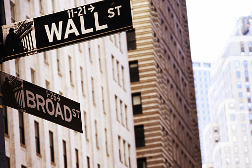 September/15/2019: Wall Street road sign. Lower Manhattan NYC.