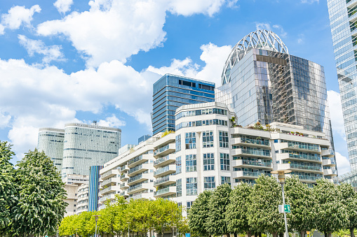 Skyscrapers and residential buildings of La Defense district in Paris, France