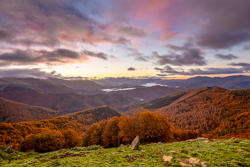 Autumn rural landscape with mountains peaks on background. Mountain Rudnik, Serbia.