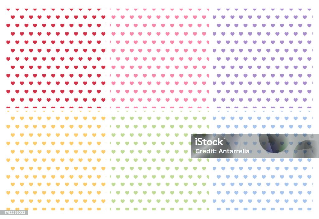 Color In Heart Pattern Collection Set Of Seamless Patterns With Hearts In Different Colors 6 ...