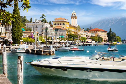 Holidays in Italy -  scenic view of the  tourists town of Gardone Riviera on Lake Garda